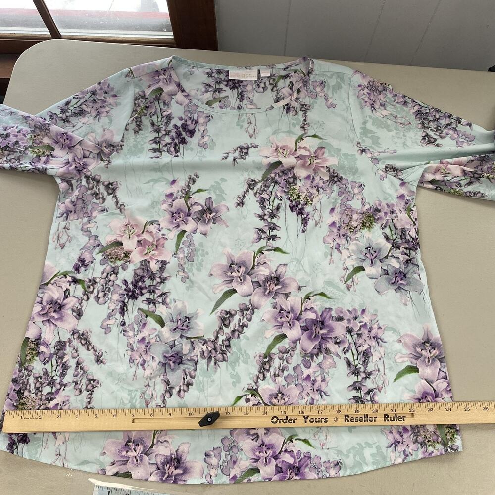 Belle Kim Gravel Top Large Blue Floral Flutter Sleeve Pastel Garden Boho A307916 - Picture 9 of 13